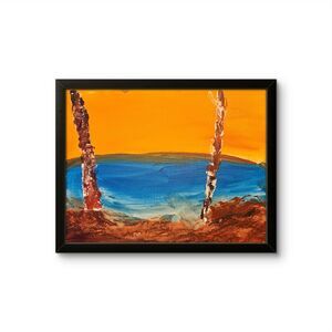 Sunset pondOutsider Art Abstract Expressionist Original Painting 14x11 on canvas